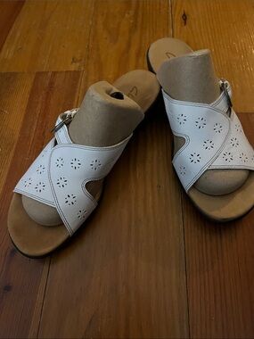Ladies white slip on sandals